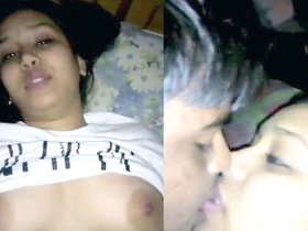 Indian girlfriend kisses and touches breasts with her boyfriend while on her period