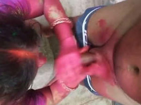 Boudi's unique blowjob skills in a colorful Holi-themed encounter
