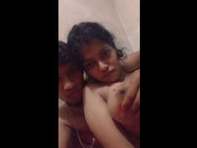 Indian amateur girlfriend's large breasts are fondled on film