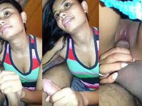 A pretty girlfriend gives a quick blowjob before doggy style sex