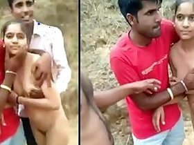 Naked village teen caught outdoors with lover in Desi mms clip