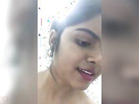 Pretty Indian girl agrees with pink lips touching XXX parts in shower room
