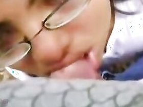 Adolescent Angel performs oral favors on her lover for their coaching