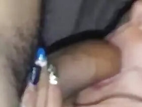 Asian girl loves to suck and talk on her cell phone