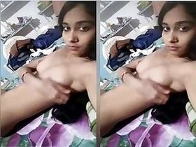 Sexy girl showing her tits and jerking off with her fingers